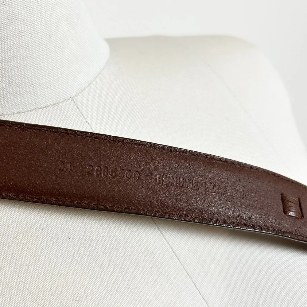 Vintage 100% Genuine Leather Brown Western-Style Unisex Belt Silver‎ Hardware